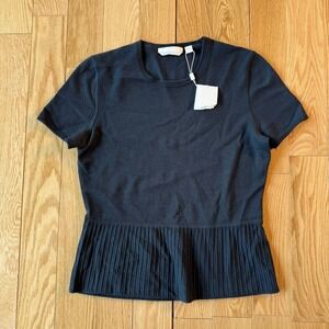 Hugo Boss Merino SupperFine Wool Ruffled Short Sleeve Shirt Womens Navy Women S?